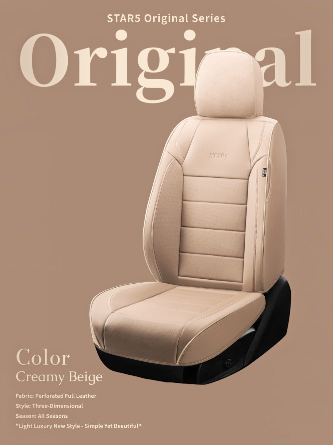 STAR5 Original Series Seat Covers (1st Gen) – Full Set for 5-Seater Sedans, SUVs & Trucks (Tan)