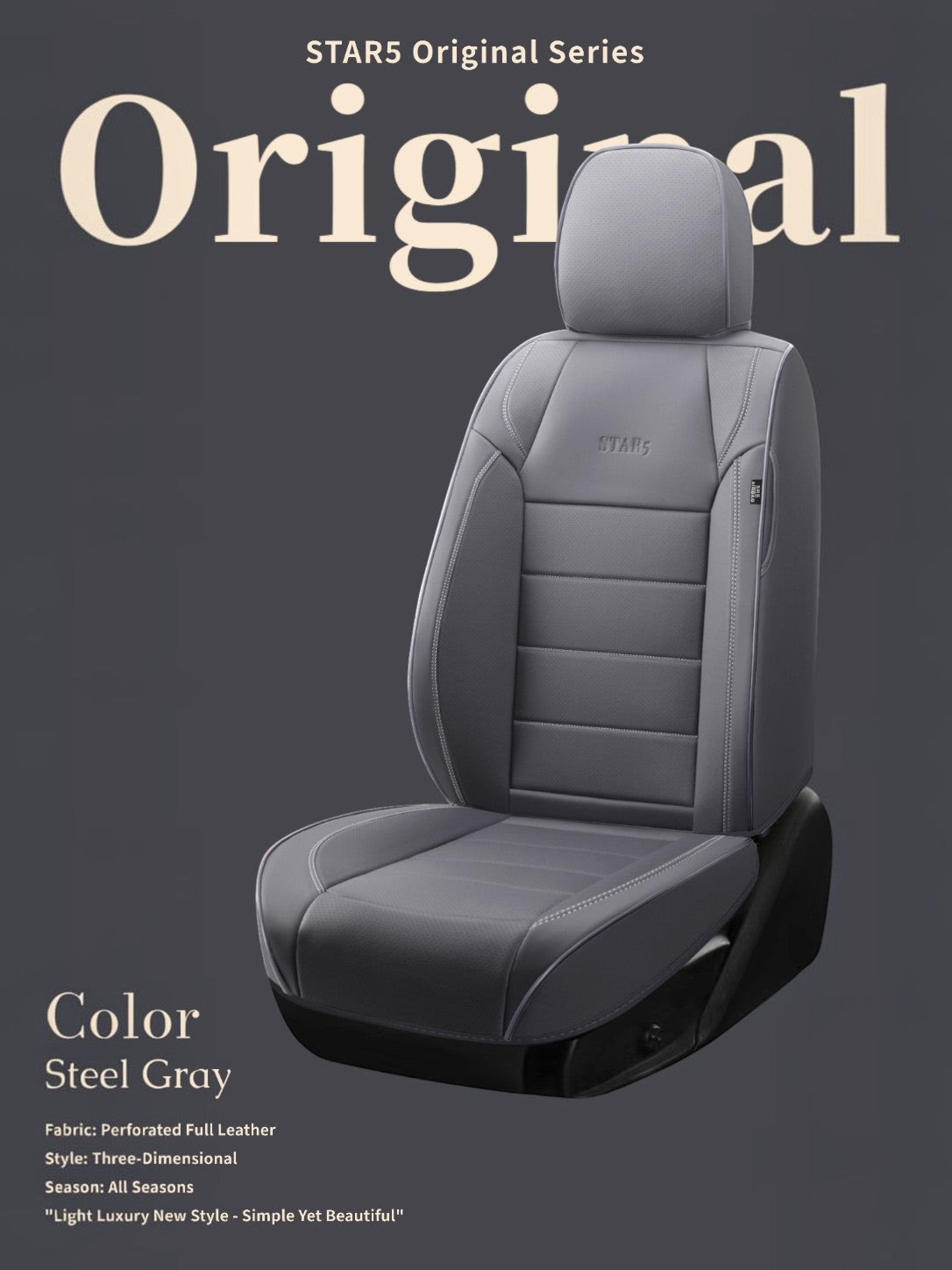 STAR5 Original Series Seat Covers (1st Gen) – Full Set for 5-Seater Sedans, SUVs & Trucks (Steel Gray)