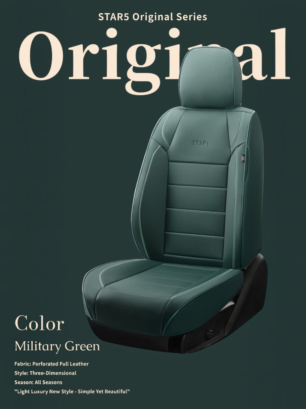 STAR5 Original Series Seat Covers (1st Gen) – Full Set for 5-Seater Sedans, SUVs & Trucks (Military Green)
