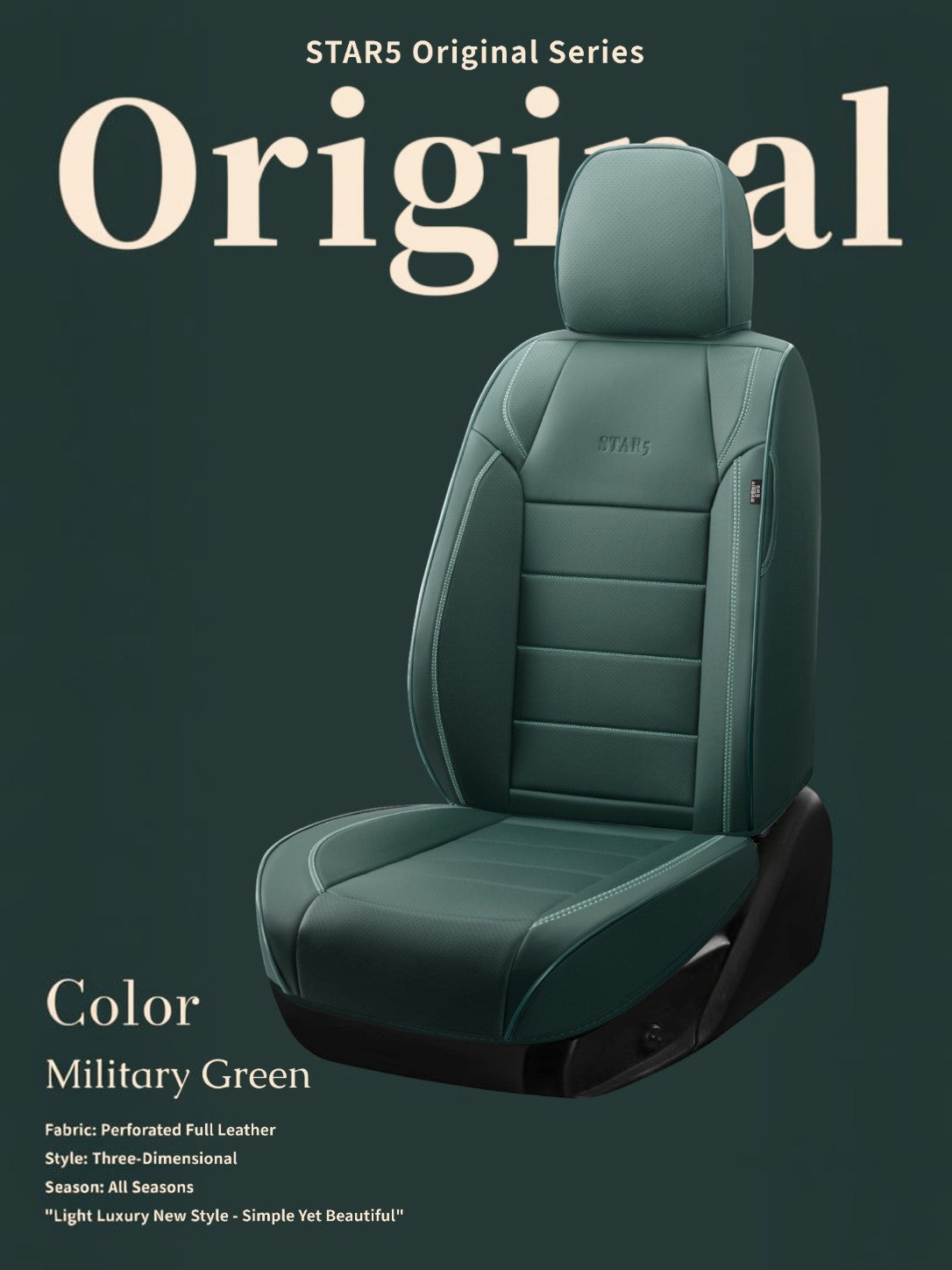 STAR5 Original Series Seat Covers (1st Gen) – Full Set for 5-Seater Sedans, SUVs & Trucks (Military Green)