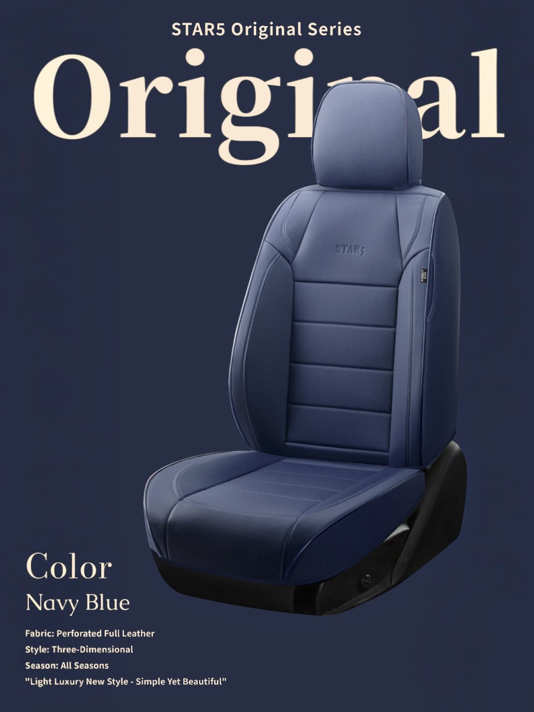 STAR5 Original Series Seat Covers (1st Gen) – Full Set for 5-Seater Sedans, SUVs & Trucks (Navy)