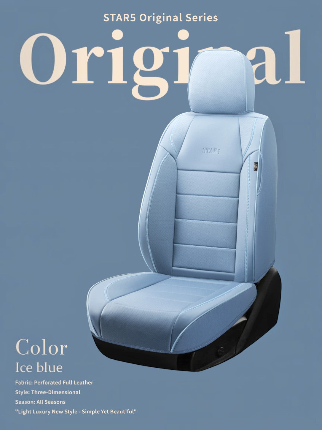 STAR5 Original Series Seat Covers (1st Gen) – Full Set for 5-Seater Sedans, SUVs & Trucks (Ice Blue)