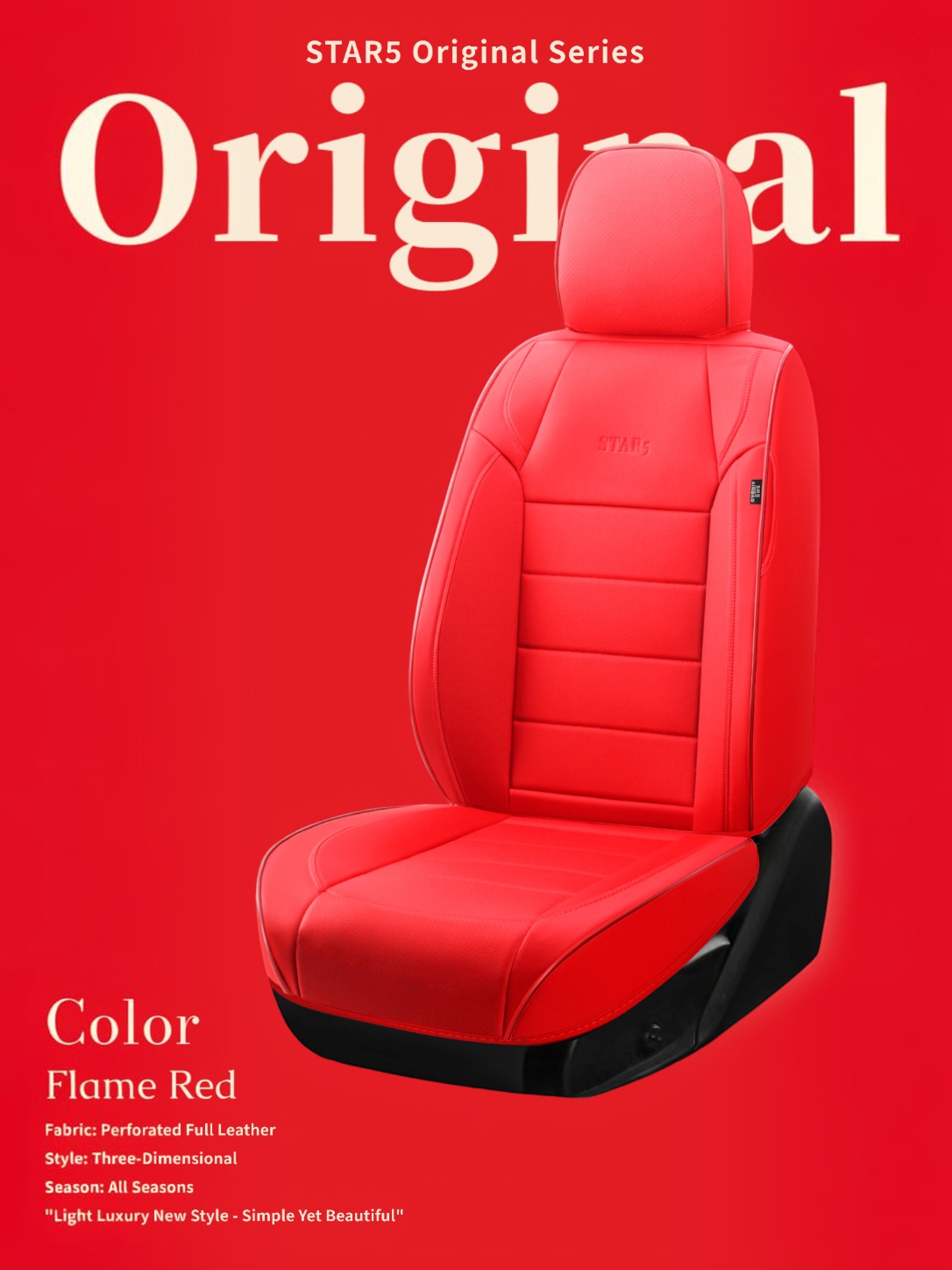 STAR5 Original Series Seat Covers (1st Gen) – Full Set for 5-Seater Sedans, SUVs & Trucks (Velvet Red)