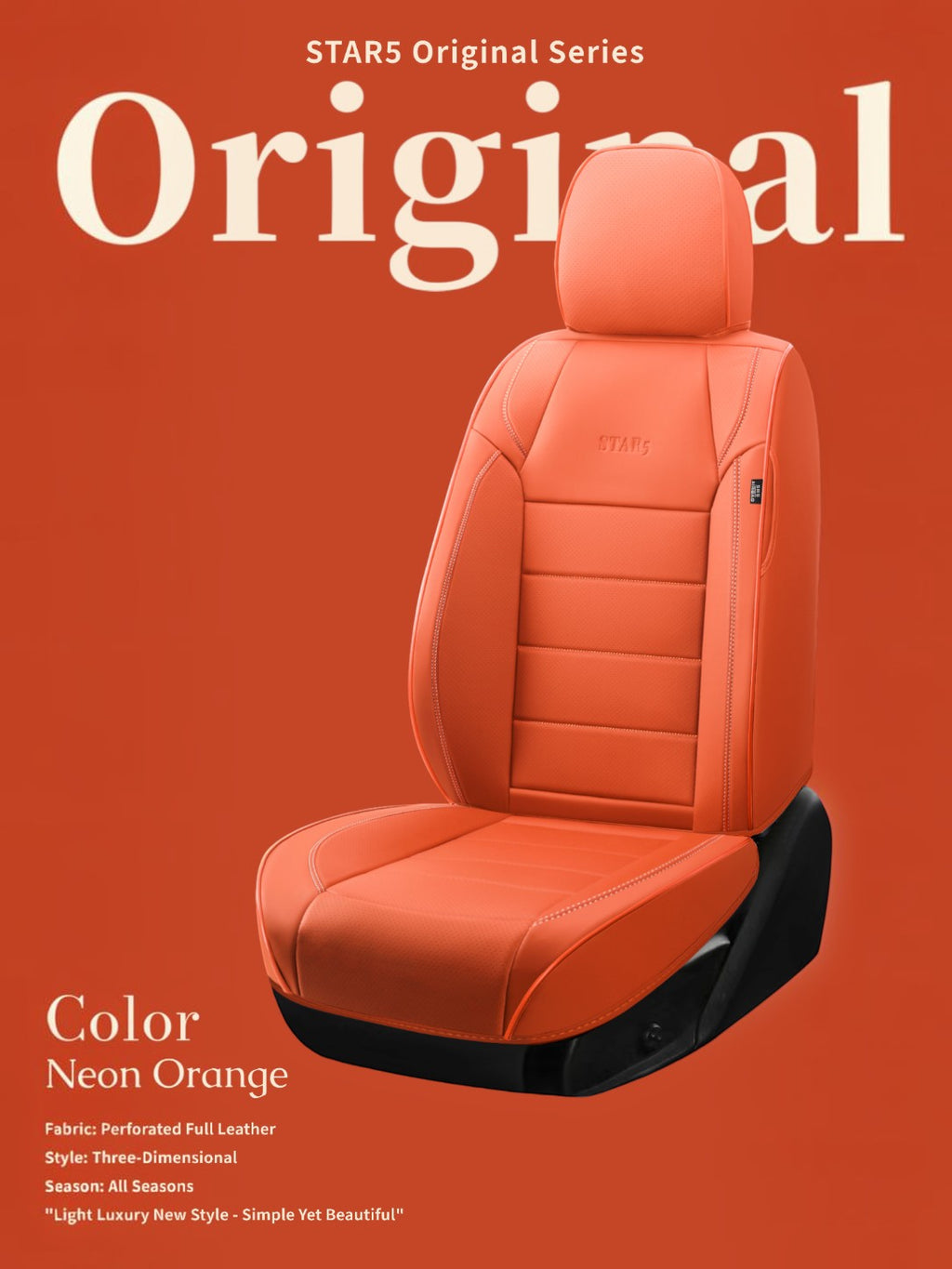 STAR5 Original Series Seat Covers (1st Gen) – Full Set for 5-Seater Sedans, SUVs & Trucks (Neon Orange)