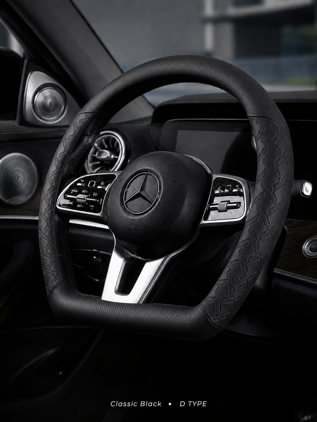 STAR5 Nappa-Style Steering Wheel Cover – D-Shape / Flat Bottom (Black)