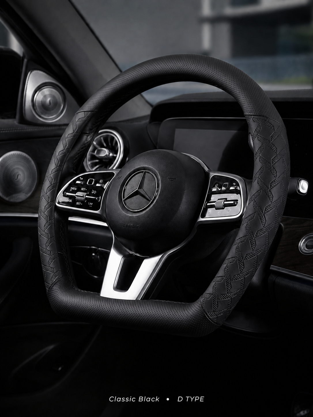 STAR5 Premium Nappa-Style Steering Wheel Cover – D-Shape / Flat Bottom (Black)