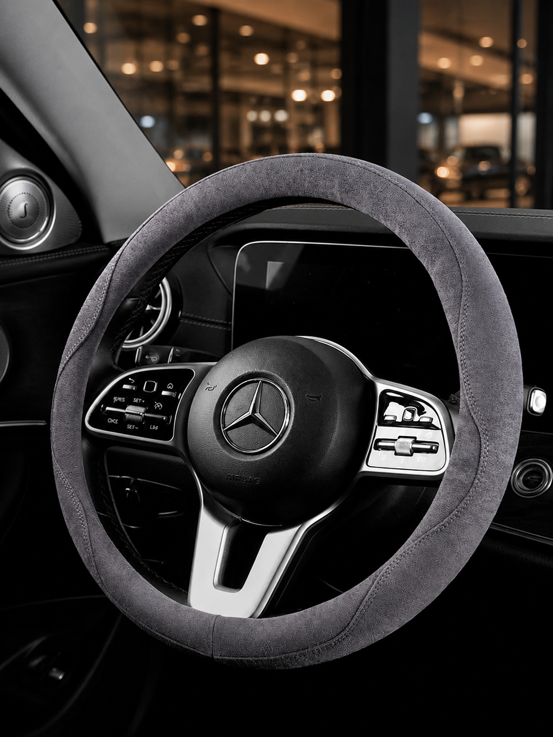 STAR5 Premium Suede-Style Steering Wheel Cover – O-Shape / Round – 38 cm (Steel Gray)