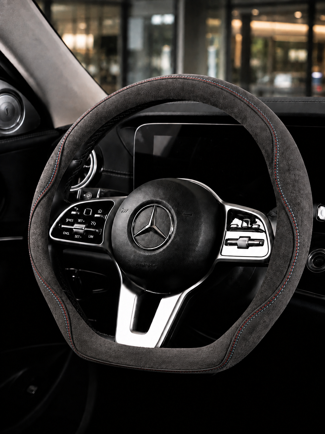 STAR5 Premium Suede-Style Steering Wheel Cover – D-Shape / Flat Bottom – 38 cm (Black)