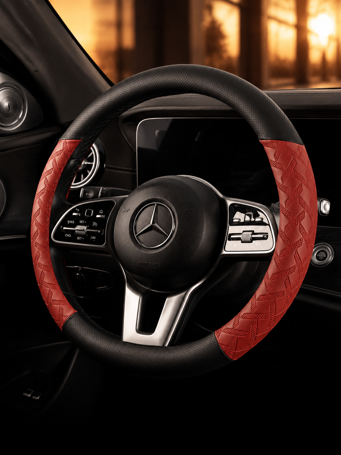 STAR5 Premium Nappa-Style Steering Wheel Cover – O-Shape / Round (Burgundy)